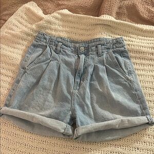 🌏 Blue High Waist Shorts with Cuffed Hem